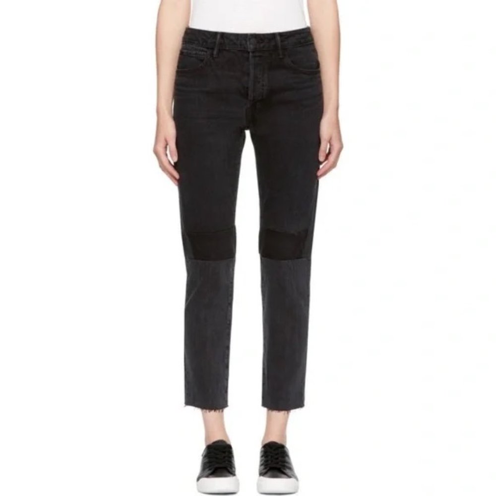 Helmut Lang High Rise Crop Slim Vintage Black Patchwork Jeans Size 28